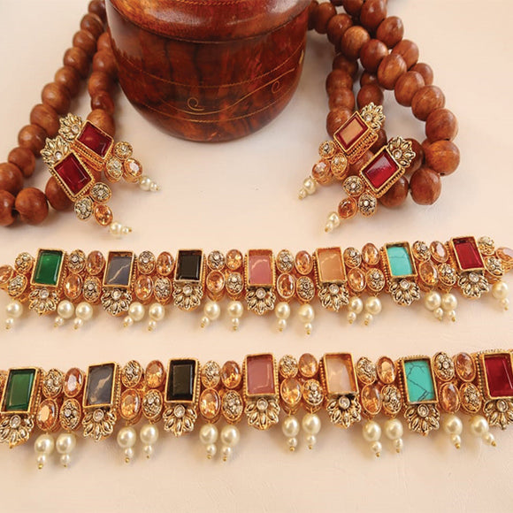 Creative Design Necklace with Random Color Stones | 24hours.pk