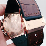 Simple Design Wrist Watch Leather Brown Master Lock & Belt With Golden Dial | 24HOURS.PK
