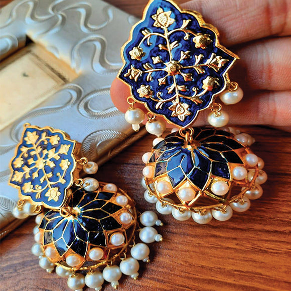 Creative Design With White Pearls Egyptan Style Earrings For Her Dark Random Colors | 24HOURS.PK