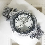 Stylish Ladies Magnet Diamonds Dial Watch Silver & White | 24HOURS.PK