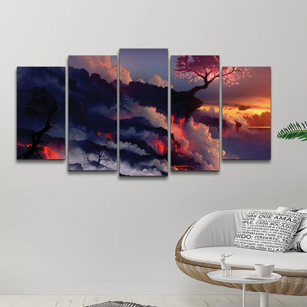 Voclanic Smoke Fire 5 Pcs 3D Wall Frame | 24HOURS.PK