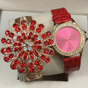 New Vintage Creative Golden Bangle With Creative Watch Red Pair | 24HOURS.PK