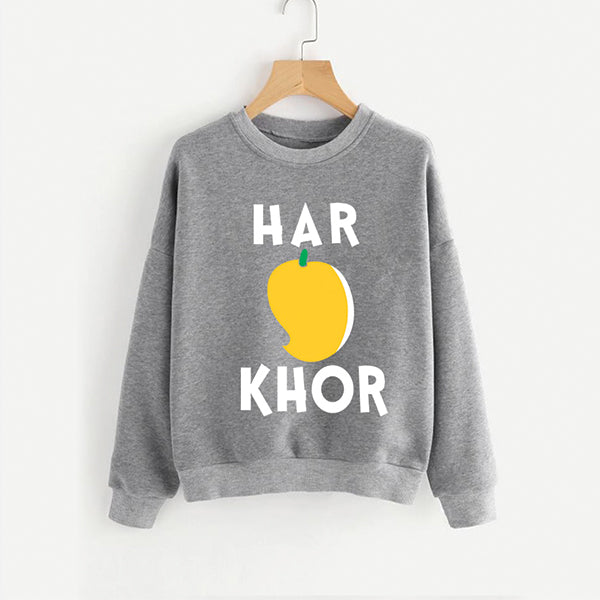 Har Aam Khor Grey new Printed Round Neck Cotton Fleece Winter Sweatshirt for Men | 24HOURS.PK