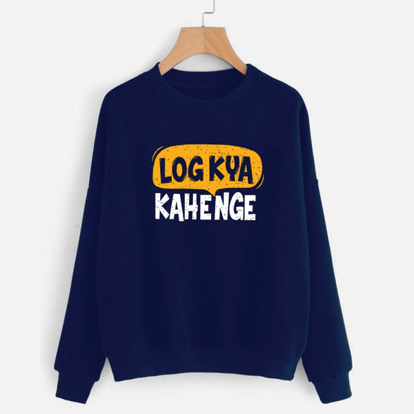 Log Kya Kahenge Printed Winter Sweatshirt Blue For Unisex | 24hours.pk