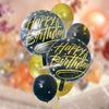 Pack of 7 foil balloon sets golden and black | 24hours.pk