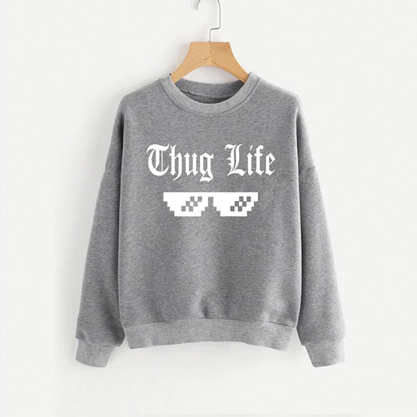 Thug Life Printed Sweatshirt For Unisex Grey | 24hours.pk