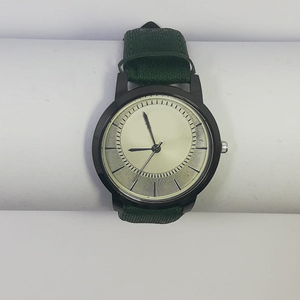 New Men's Wrist Watch Offwhite Dial and Green Belt | 24hours.pk