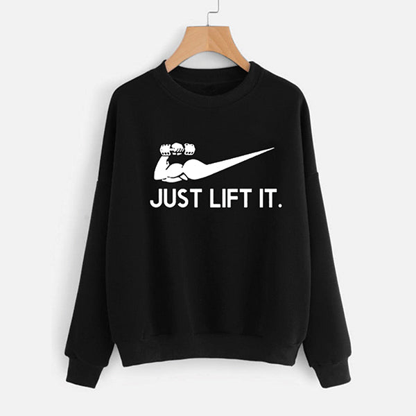 Just Lift It printed Winter Sweatshirt Black | 24HOURS.PK