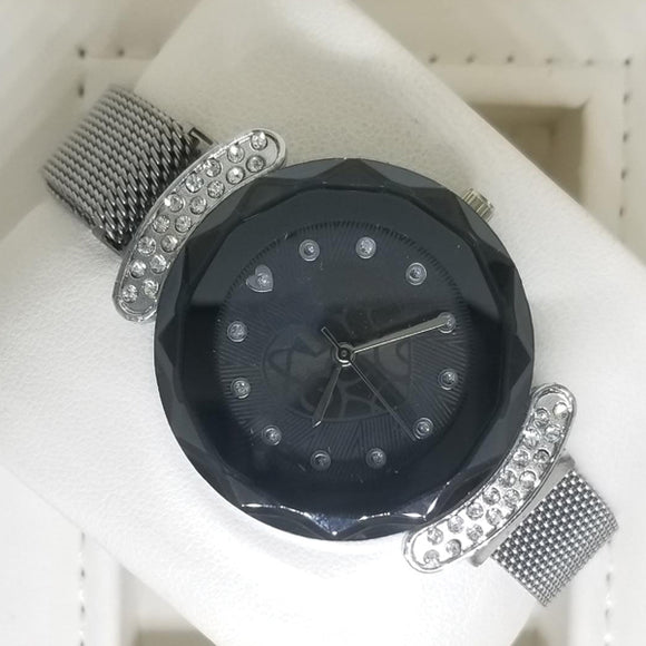 New Black Ploygon Magnet Watch In Silver Chain 00065 | 24hours.pk