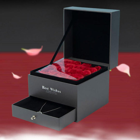 High Quality Creative Festival Double Layer Drawer Rose Flower Jewelry Necklace Case Lipstick Storage Gift Display Box Black Best Gift For Valentines Day | 24hours.pk
