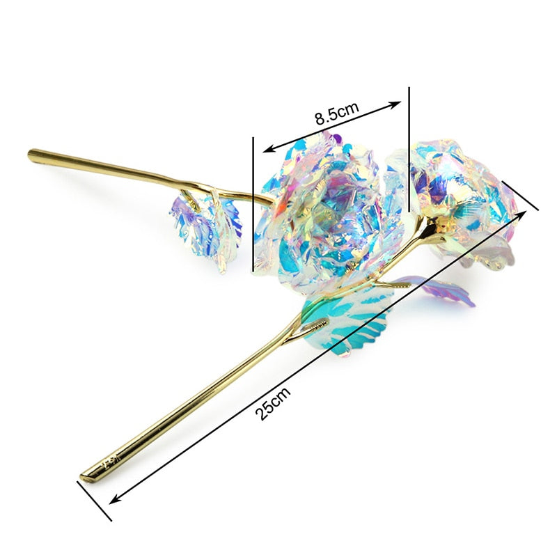 24k Galaxy Plastic Rose With Love-Shaped Support, Unique Gift for Valentine's Day Wedding And Anniversary The Best Gift For Bride And Wife Random Colors | 24hours.pk