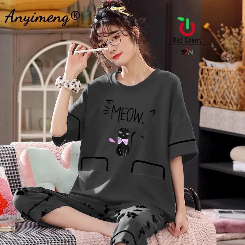 Grey Printed Night Suit For Women
