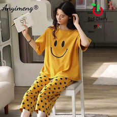 Autumn Cotton Cartoon Pajamas Set Women Pyjamas Sleepwear Loose Long sleeve Pijama Mujer Home Clothes Long Pants Night suit 2pcs