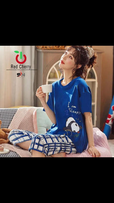 Panda Sky blue Night Suit for Women