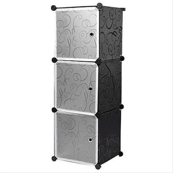 Portable 3 Cube Wardrobe Cabinets Versatile Stacking Plastic Wardrobe Bookshelves Toys - Black | 24hours.pk