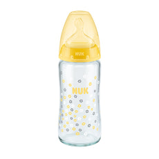 Nuk First Choice Silicone Glass Feeding Bottle For 0-6month Baby Yellow  240ml 10745097 | 24hours.pk