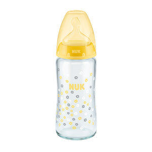 Nuk First Choice Silicone Glass Feeding Bottle For 0-6month Baby Yellow  240ml 10745097 | 24hours.pk