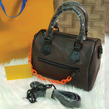 Cross Body Dhol Style Bag With Half Belt Half Chain Plain Design Brown 9299