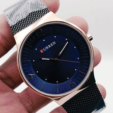 Curren Stainless Steel Back Mash Black Color Chain Tose Gold In Blue Watch For Men's 61235