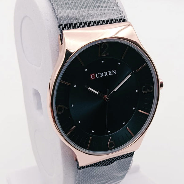 Curren Stainless Steel Back Mash Black Color Chain Tose Gold In Black Watch For Men's 61235