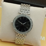 Women Rounded Diamonds Dial Watch Black Dial And Silver Chain 71631