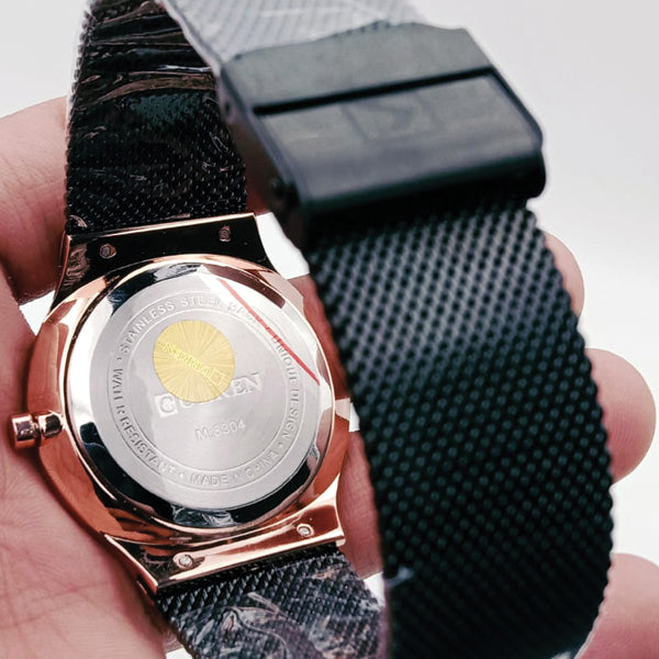 Curren Stainless Steel Back Mash Black Color Chain Tose Gold In Black Watch For Men's 61235