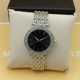 Women Rounded Diamonds Dial Watch Black Dial And Silver Chain 71631