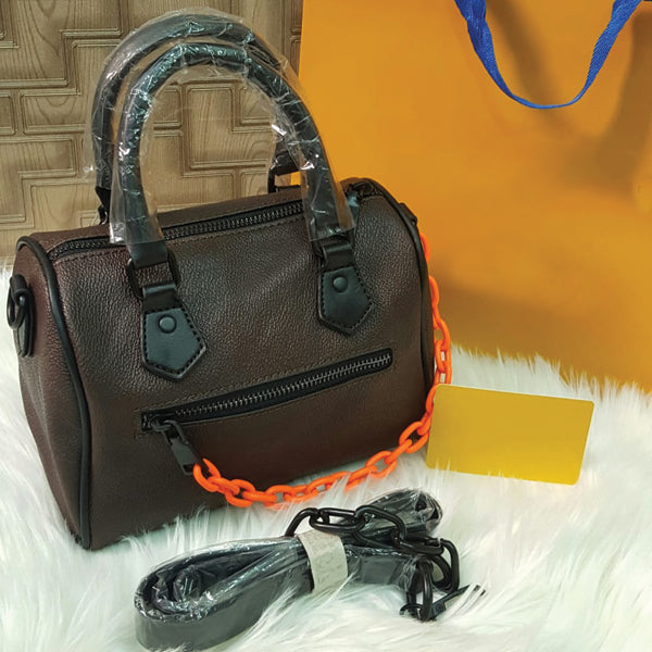 Cross Body Dhol Style Bag With Half Belt Half Chain Plain Design Brown 9299