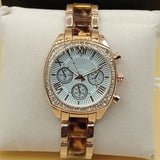 Women Square Dial Watch White Dial With Golden & Brown Chain 71631