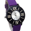Simple Roman Wrist Watch For Womens Black & Golden Dial With Purple Belt | 24hours.pk