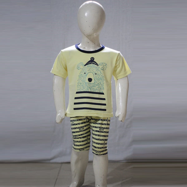 Bear Face Line Art Printed Malai Jersey Stuff Baba Suit Multicolors