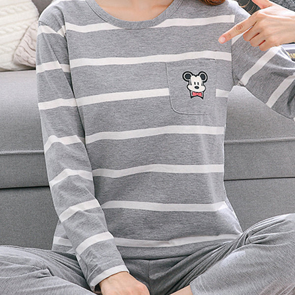 2pcs Set Nightdress women girls pure 100% cotton long sleeve t-shirt pants set Pajamas female spring autumn sleepwear nightgown | 24hours.pk