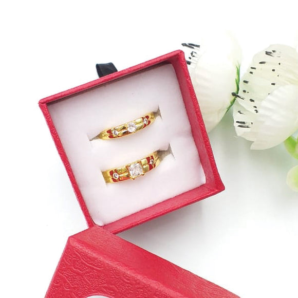 Pack of 2 Simple Diamond Ring Design With Box For Her Gift or Engagement Golden & Red 0864 | 24hours.pk
