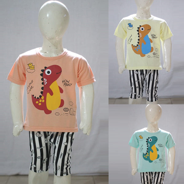 Dinosaur Cartoon Printed Malai Jersey Stuff Baba Suit Multicolors
