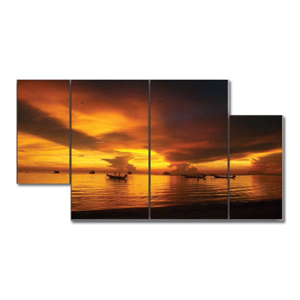 Surising Time Fishing Boats 3D Image 4pcs Wall Frame WF-169 | 24hours.pk