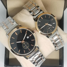 Simple Couple Watches Second With Date Ladies And Gents Pair Black Dial Silver & Light Golden 97996 | Abdul Basit Janjee
