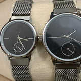 Magnetic Pair Watch Dummy Down Second Silver & Black For Mens & Womens Best Gift For Valentines Day 8973 | 24hours.pk