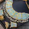 Beautiful Vintage Pearls Golden Necklace With Earrings Set For Womens Sky Blue 70807
