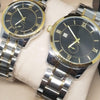 New Stylish Couple Watches Second With Date Ladies And Gents Pair Black Dial With Silver & Golden Chain 97996 | 24hours.pk