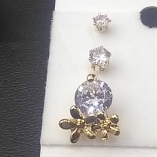 Small Flowers Golden with Rounded Shaped Diamonds Style Earrings Set For Womens | 24hours.pk