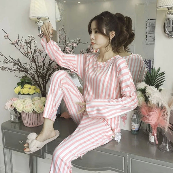 Autumn Pajama Set Bear Printing Home Cotton Set Sleepwear Plus For Women | 24hours.pk