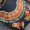 Beautiful Vintage Pearls Golden Necklace With Earrings Set For Womens Red 7080