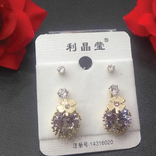 Golden Diamonds Earrings Set For Womens | 24hours.pk