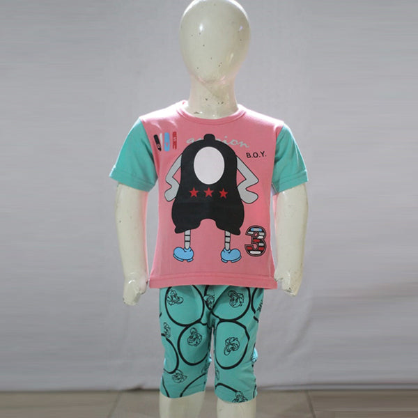 Boy Illustrated Printed Malai Jersey Stuff Baba Suit Multicolors