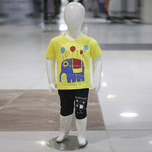 Elephant & Balloons Printed Malai Jersey Stuff Baba Suit Multicolors