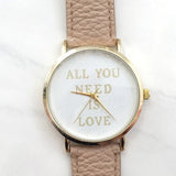 New Style 1 Pcs Lot All You Need Is Love Watch Words Printed Leather Watch For Womens Brown Strips 4633 | 24hours.pk