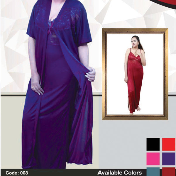 Roses Maroon Silk Nighty Set For Womens FM0098 | 24hours.pk