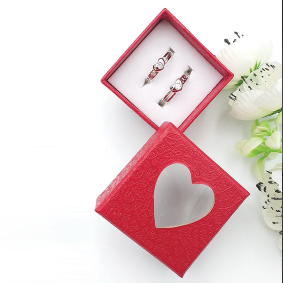 Pack of 2 Single Heart Diamond Design Ring With Heart Design Box For Her Gift or Engagement Silver 0864 | 24hours.pk