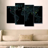 Technical  Blue Map with Black Background Image 4pcs Wall Frame | 24hours.pk