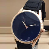 Latest Stylish High Quality Dark Blue Dial Golden Case With Black Strap Watch For Men's 598211